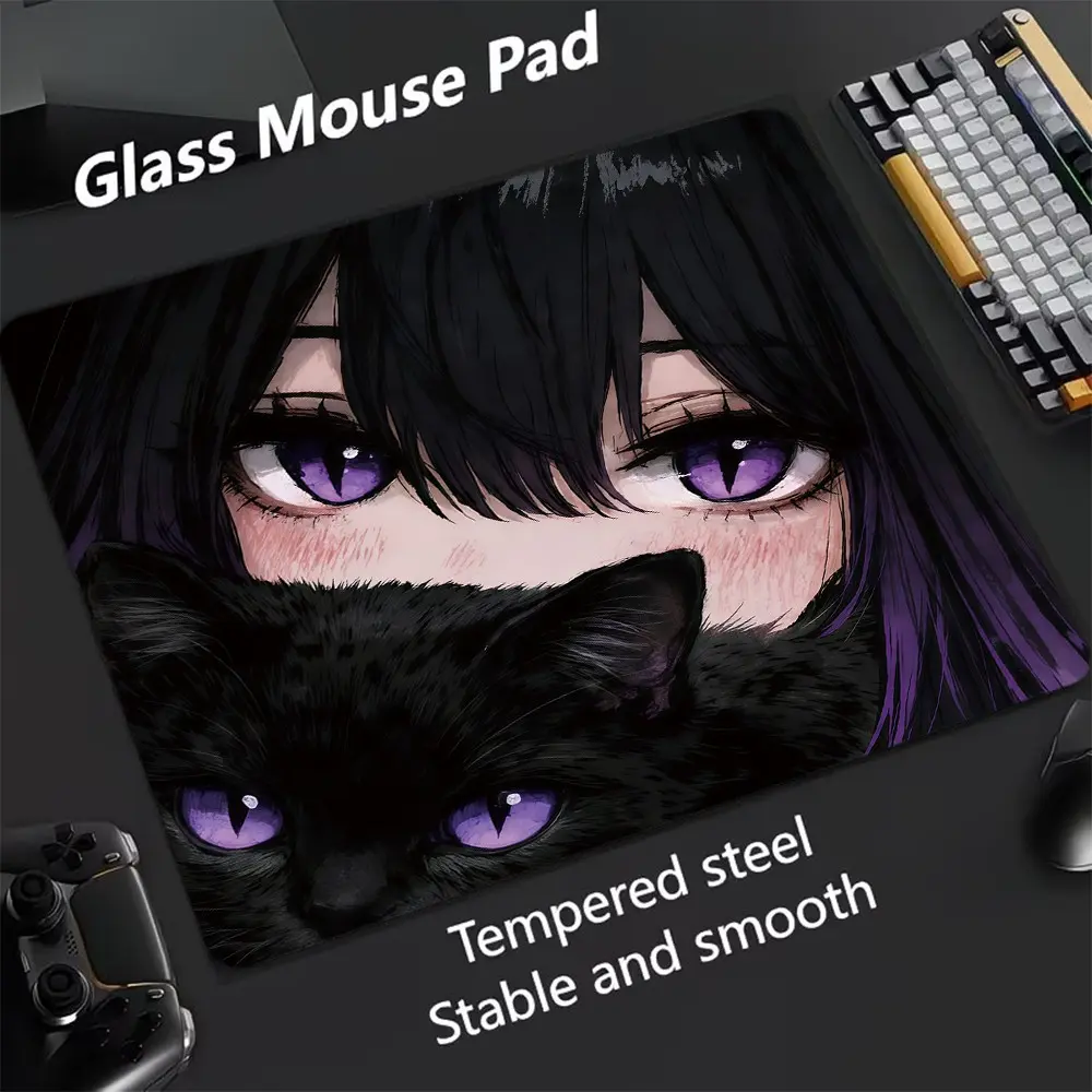 Anime Style Glass Mouse Pad, Ultra Smooth Tempered Glass, Large Size Gaming Mouse Pad, Ideal for Esports and Office Use, Tempered Glass Mousepad, Extended Mouse Pad