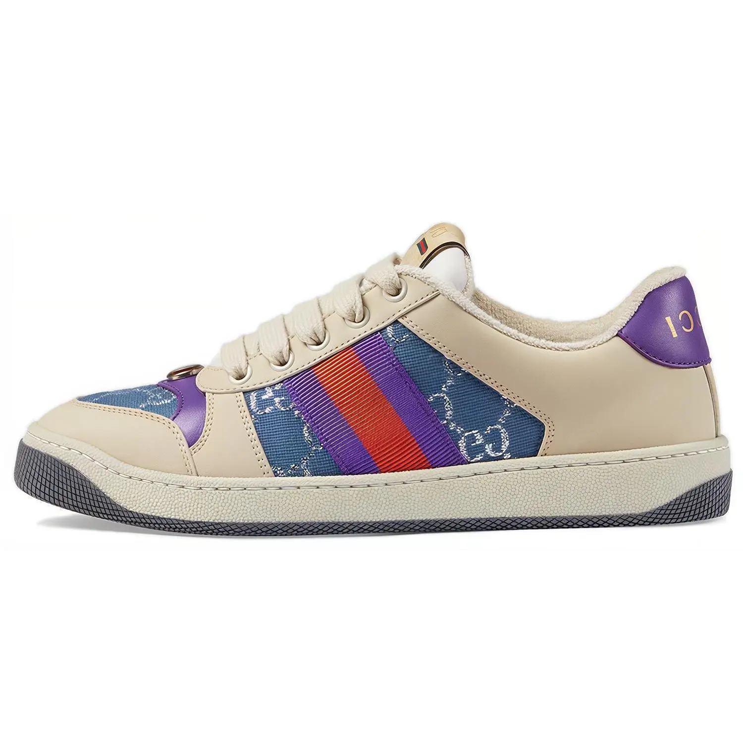 Gucci Screener Dirty Sneakers for Women – Blue Leather with GG Enamel and Lace-Up Design Verifiable, with credentials and supporting global authentication