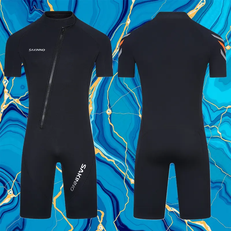 Men 2mm Thick Short Sleeve One Piece Wetsuit Sun Protection Warm Surf Suit Plus Size Snorkeling Swimming Diving Suit