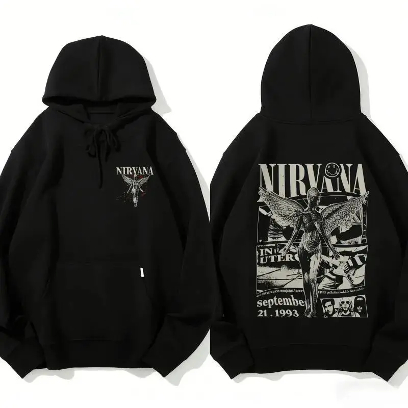 Vintage Retro Nirvana Band Hoodie Music Graphic Pullover Rock Band Hoodie Retro Music Hoodie for Music Lovers Casual Comfort Cotton Fit Unisex Men's and Women's Streetwear Sweatshirts Tops Long Sleeve Pocket T-shirts sweatshirts hooded sweatshirts