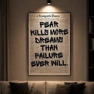 Retro "Fear Kills More Dreams Than Failure" Newspaper Poster, Motivational Wall Art, Typography Print, Uplifting Quote, Inspirational Wall Art, Office Decor, Success Mindset Decor, Entrepreneur Decor, Aesthetic Room Decor, Gift Idea
