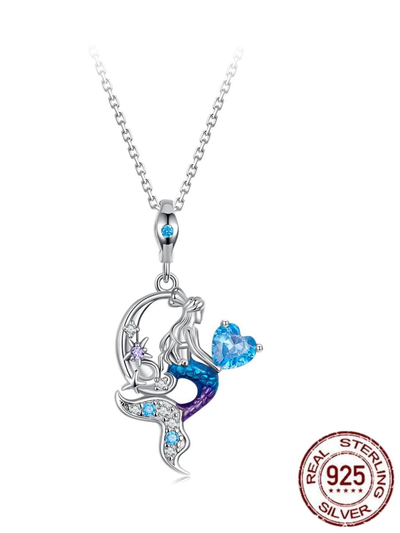 925 Sterling Silver Fashion Mermaid Design Pendant Necklace for Women, Elegant Romantic Jewelry for Party, Daily Decor, Trendy All-match & Exquisite Jewelry for Birthday Gift, Marine Life Pendant