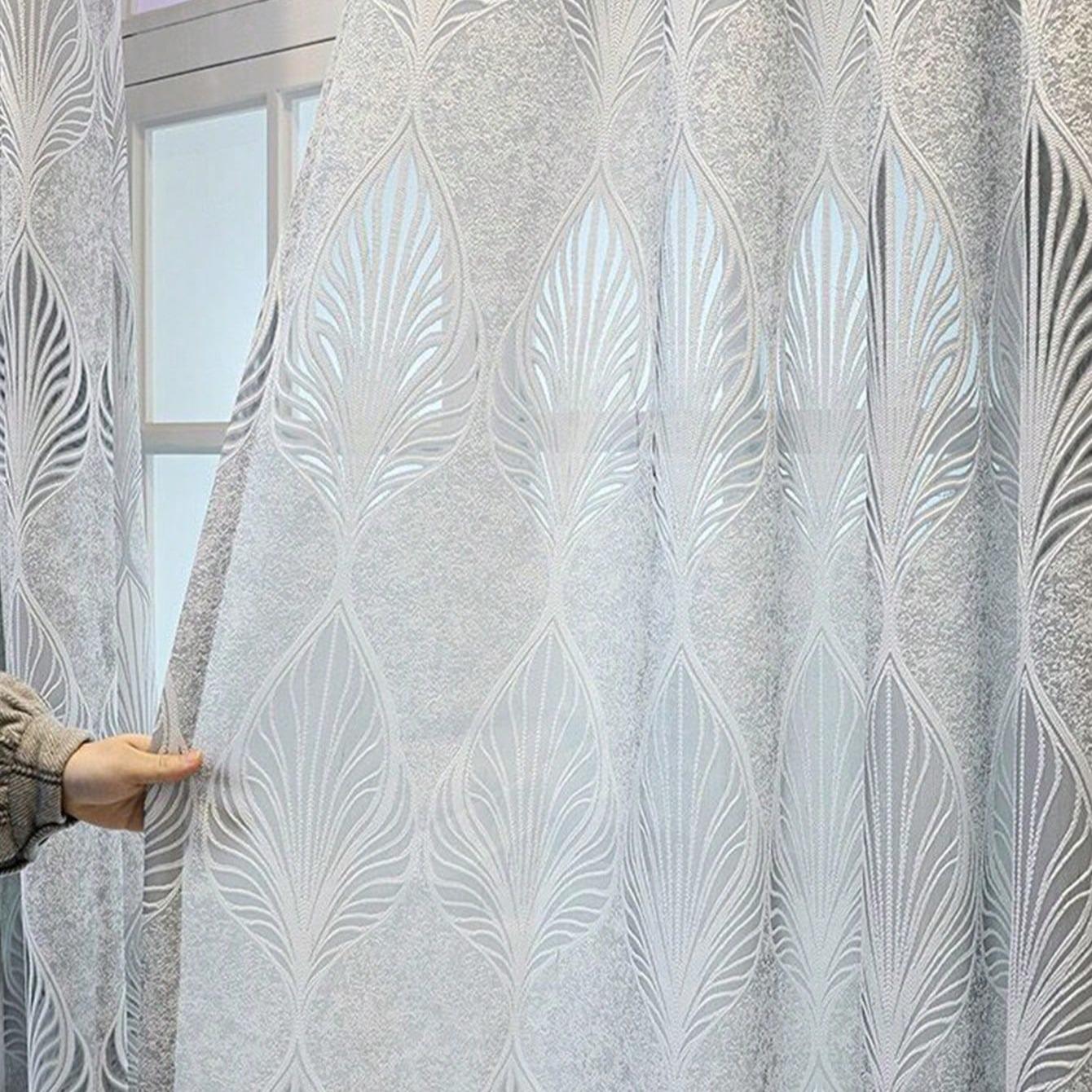 Vintage Leaf Pattern Hollow out Design Curtain, 1 Count Semi Blackout Decorative Curtain, Household Decoration Window Curtain for Living Room Bedroom