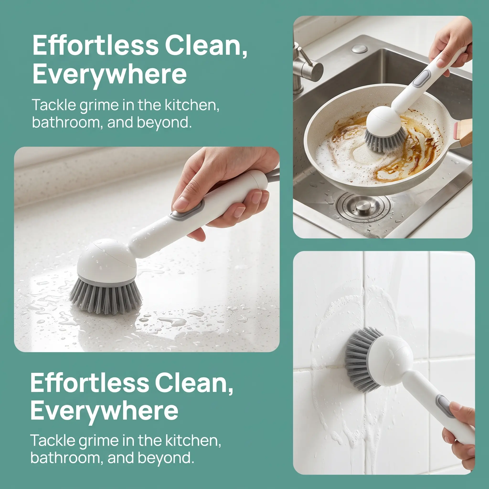 6-in-1 ABS Dish Brush with Soap/Detergent Dispenser, Adjustable Angle, Rotatable Scrub Function, Wall Mount - Includes Scouring Pad, Ideal for Sink, Pots, Pans Kitchen Cleaning-YY2
