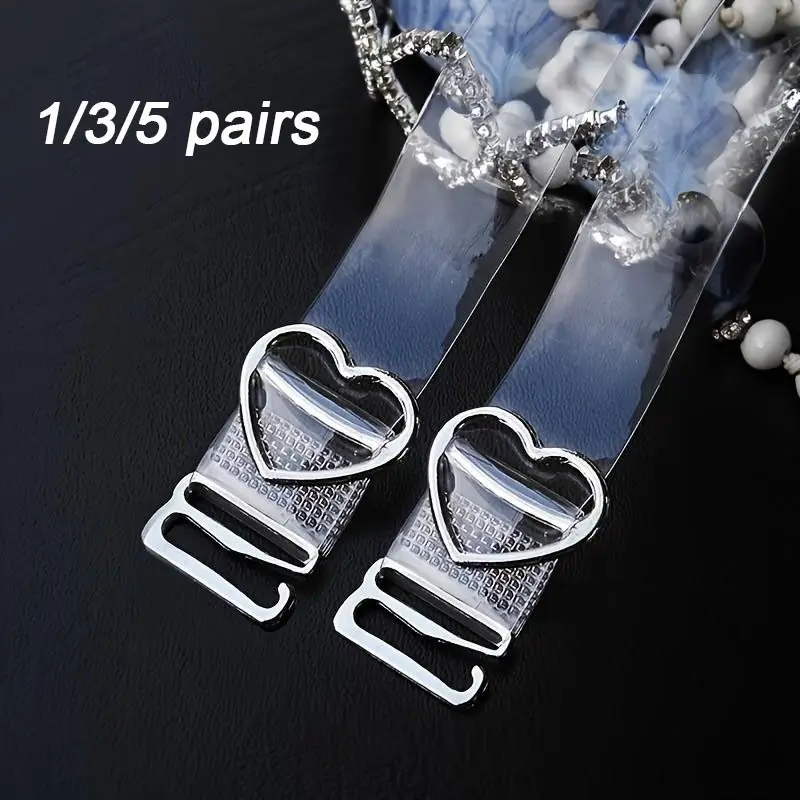 Transparent Detachable Bra Straps, Heart Buckle, Adjustable Elastic Non-Slip Bra Straps, Women's Underwear Accessories, 1/3/5 Pairs