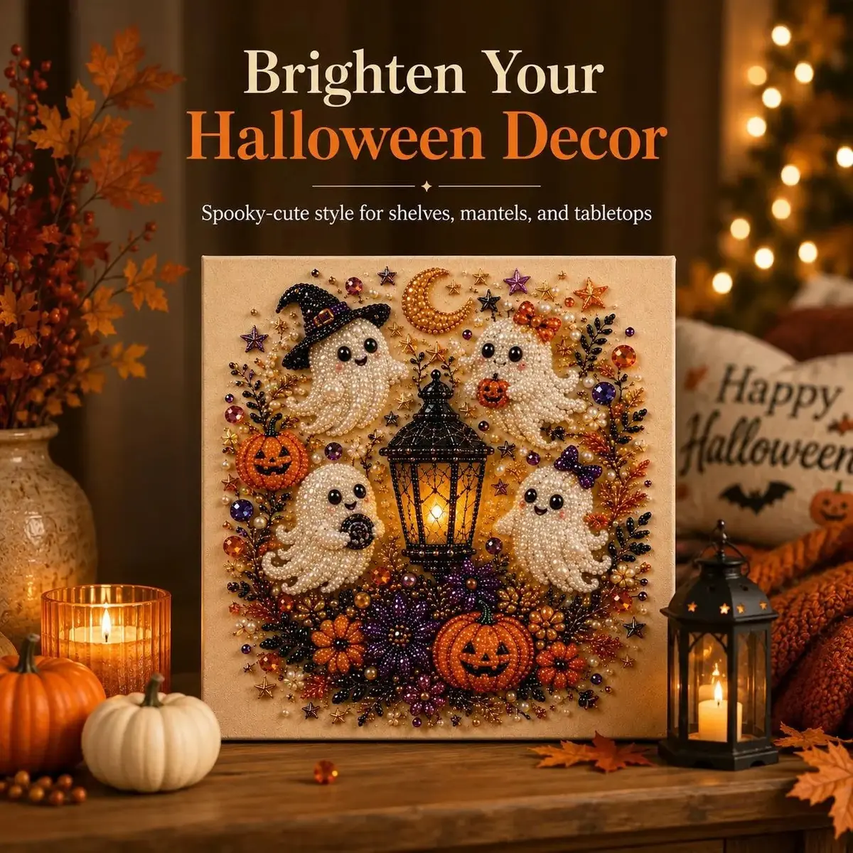 Halloween Diamond Painting Suncatcher Kit, Black Cat and Pumpkin Gem Art Window Hanging Ornament for Fall Home Decor and DIY Gifts