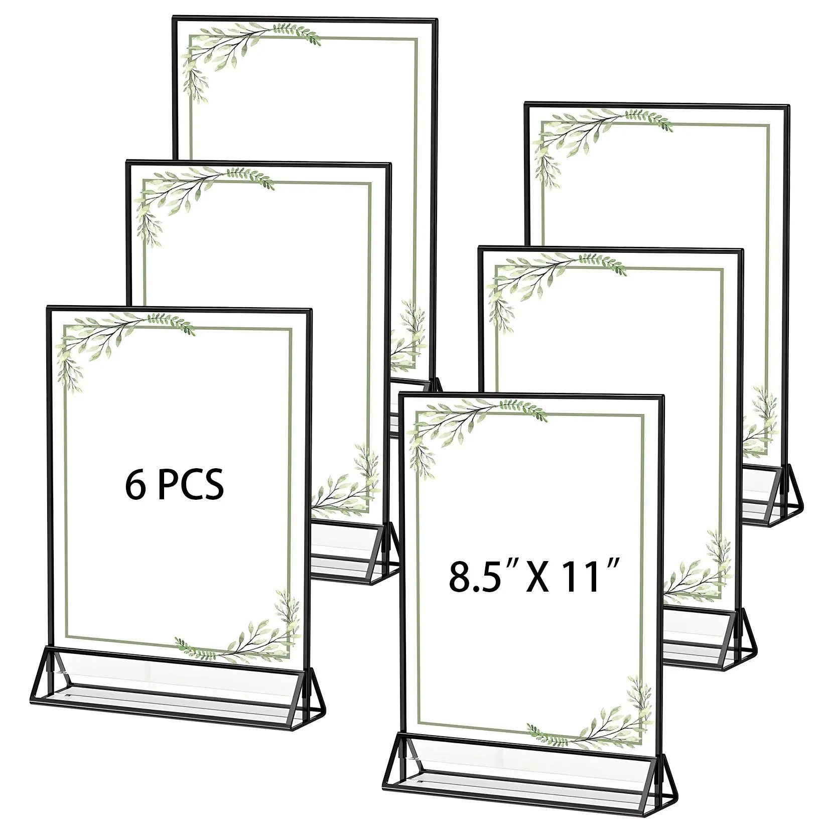 6 Pack 8.5x11 in Acrylic Sign Holder, Double-Sided Clear Picture Frame Table Number Holders for Flyers, Weddings, Home, Offices, Party Menu Stand - ﻿Easy Assembly