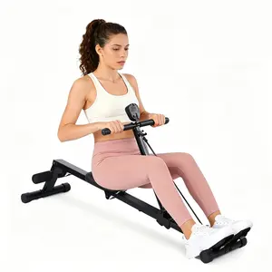 Compact Adjustable Resistance Rowing Machine - Foldable Home Gym Rower with LCD Monitor, Max 48 LBS Spring Resistance, 276 LBS Capacity for Full Body Workout