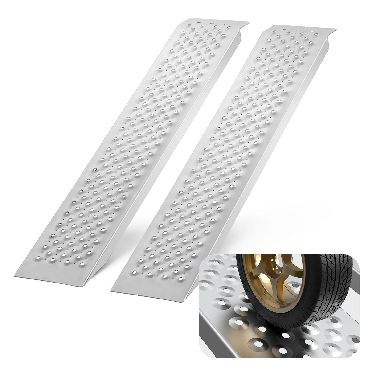 【Summerfinds】VEVOR 2-Pack Aluminum Alloy Loading Ramps GJ0058, 47.2 x 8.5 Inches, 880 Lbs Capacity, Slip-Resistant Holes, Compact Easy Storage, for ATV, Lawn Mowers, Tractors, Anti-Slip Holes