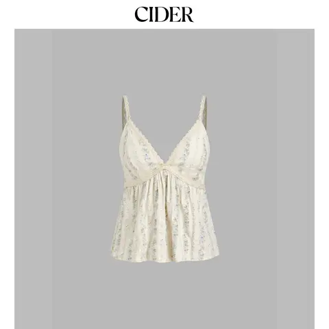 Cider Cotton-blend V-neck Floral Cami Top