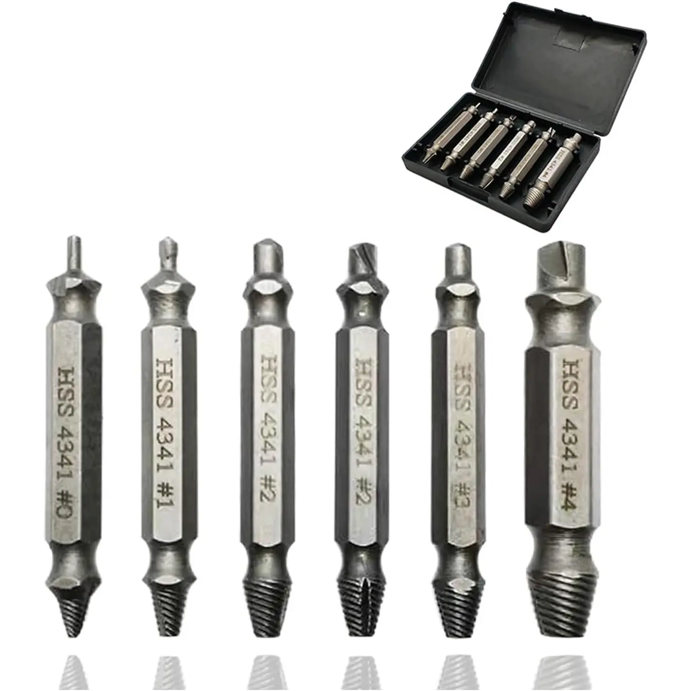 Stripped Broken Screw Remover 6Pcs Easy Out Damaged Bolt Extractor Set, Double Head HSS Extractor Bits, Household DIY Repair Tools, Power Tool Accessories, Screwdriver Bit Holder Clip for Rusted Rounded Damaged Screws