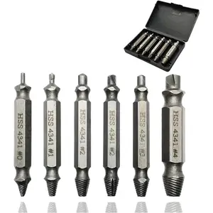Stripped Broken Screw Remover 6Pcs Easy Out Damaged Bolt Extractor Set, Double Head HSS Extractor Bits, Household DIY Repair Tools, Power Tool Accessories, Screwdriver Bit Holder Clip for Rusted Rounded Damaged Screws