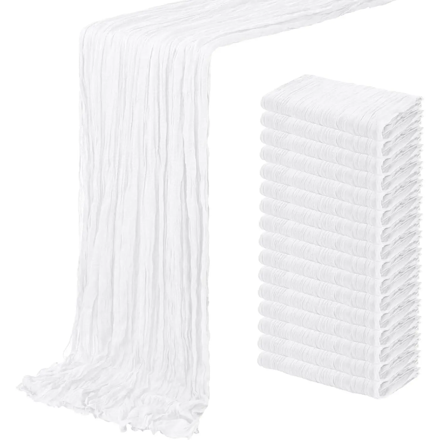 16 Pack White Cheesecloth Table Runner 20 x 120 inch Gauze Table Runners 10 FT Long,Semi Sheer Boho Cheese Cloth Fabric Table Runner Bulk for Wedding,Party,Baby Shower,Bridal Shower Decoration