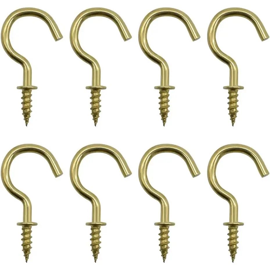 7/8 Inches 50Pcs Brass Plated Ceiling Hooks Cups Screw Hooks