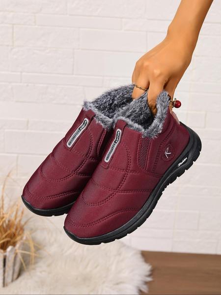 Women's Waterproof Solid Plush Lined Short Boots, Casual Warm Boots, Slip-On Soft Sole Non-Slip Winter Booties for Outdoor & Indoor Comfort, Lightweight Warm Slip-Ons