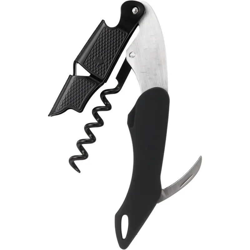 Professional Waiters Corkscrew - Wine Key with Ergonomic Rubber Grip, Beer Bottle Opener and Foil Cutter (1 Pack)