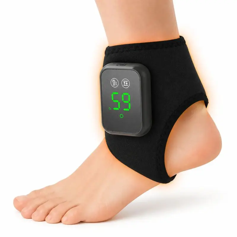 Cordless Foot & Ankle Massager with Heat & Vibration, Rechargeable Heated Ankle Wrap, 5 Heat Levels & 3 Vibration Modes, Gift for Mom, Dad, Women & Men elderly people