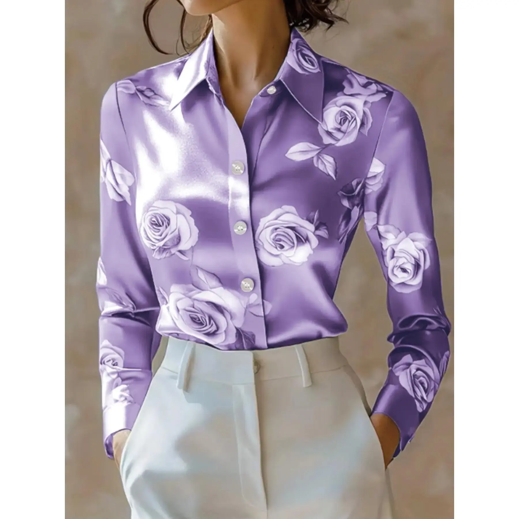 New arrivals in fashionable Elegant Chic women's clothing: High-end Casual Chic Floral printed Long Sleeves Fitted button-down blouses shirts, Boho Cottagecore Blouse, Womenswear, Top, Casual Everyday Top
