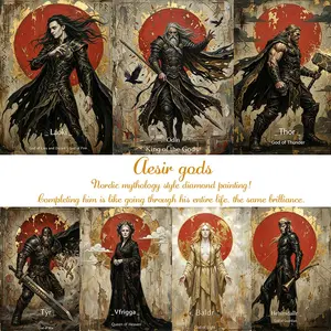 Exclusive New Arrival! Large 2D Nordic Gods Diamond Painting Kit, High-Quality Acrylic Round Diamonds, Perfect Gift for Family and Friends