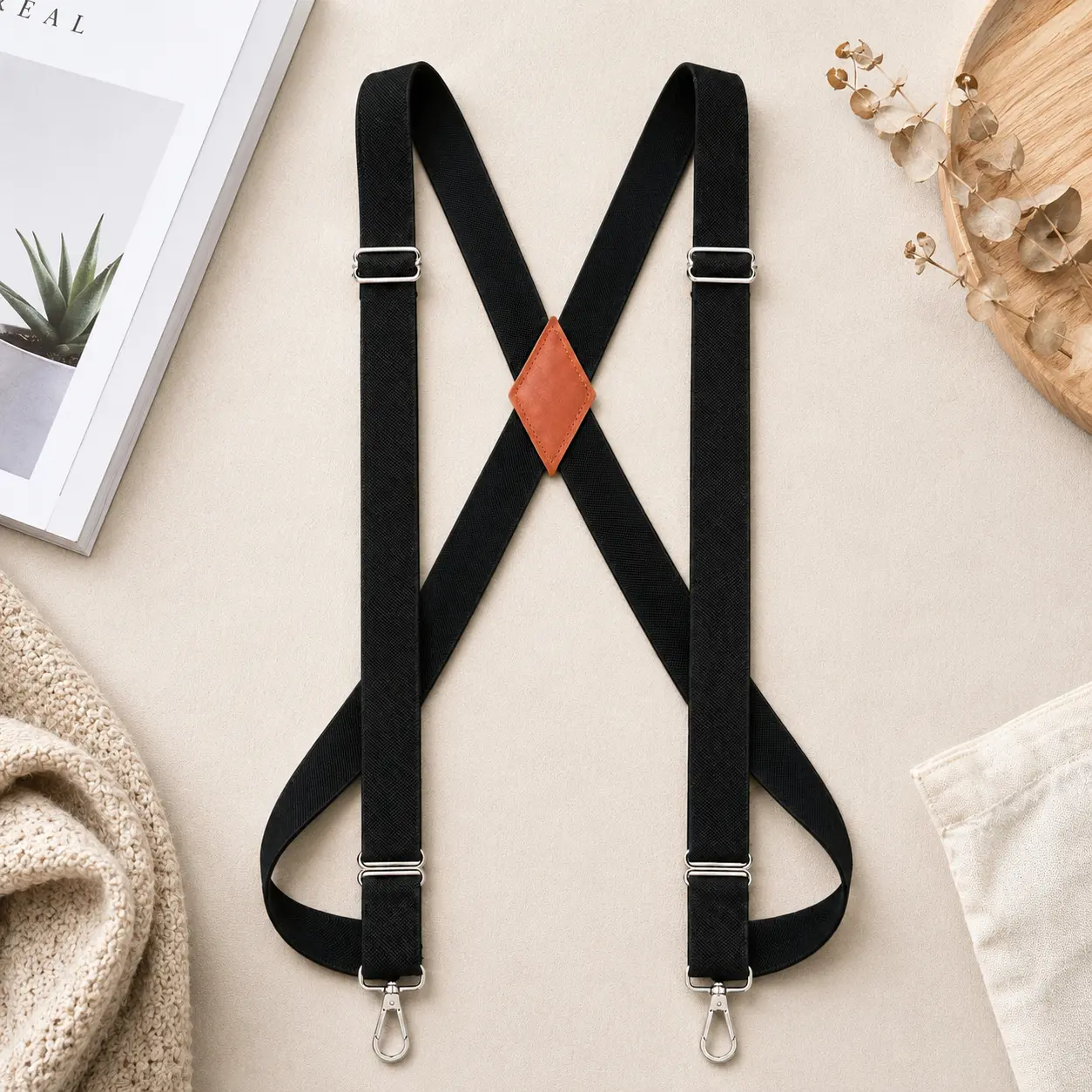Adjustable Work Suspenders for Men Side Clip X Back Elastic Heavy Duty Design with Swivel Hook Fastening System