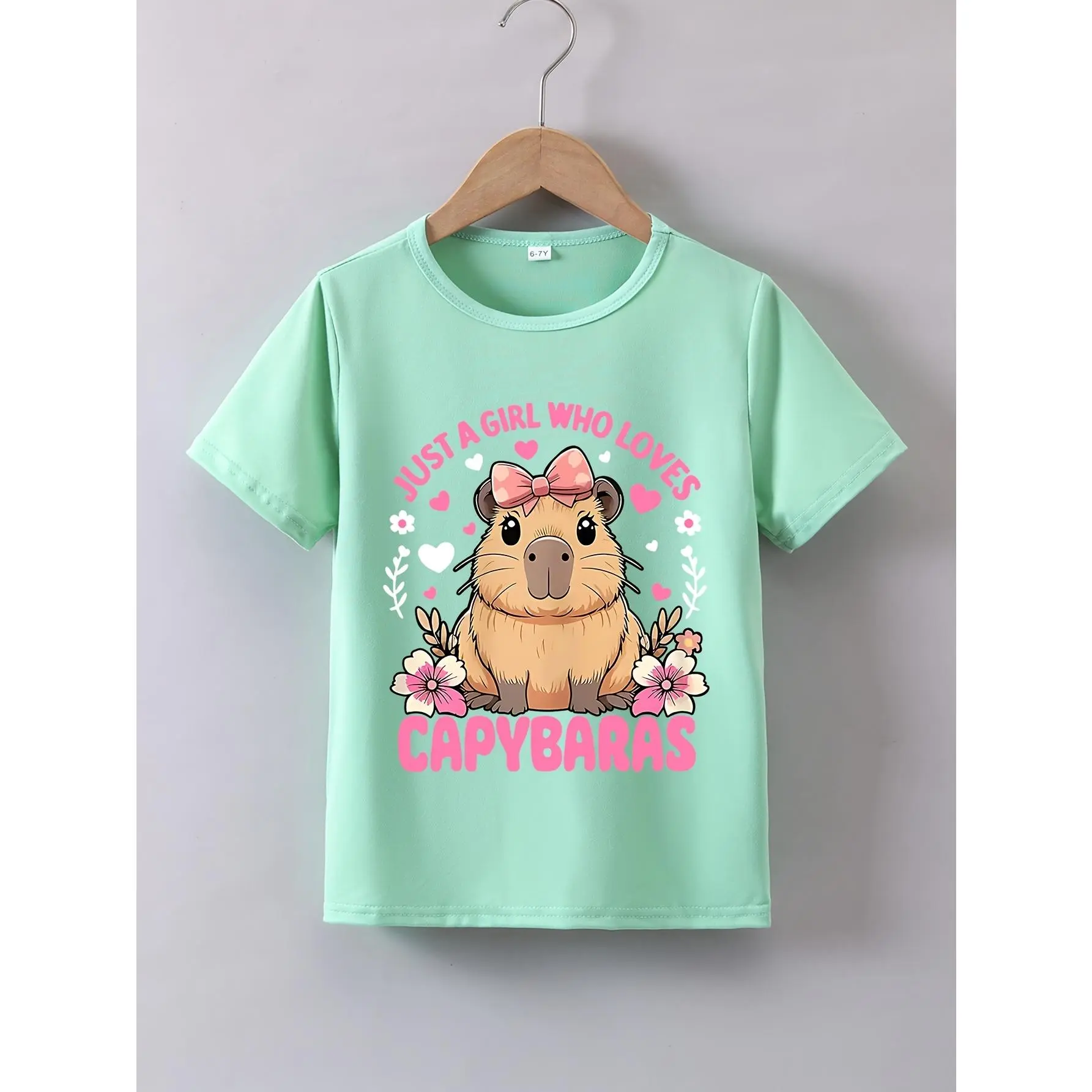 Girls' Summer Short-Sleeve "Capybara" Print T-Shirt