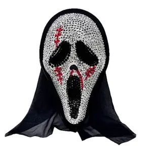 Halloween Christmas New Arrival Mask, High-End Rhinestone Crafted Grim Reaper Skull Mask, Halloween Costume Party Horror Clown Mask