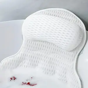 1pc Bathtub Neck Support Pillow, 4D Mesh Fabric Bath Pillow with 6 Non-Slip Suction Cups, Spa Gift for Bathroom Supplies