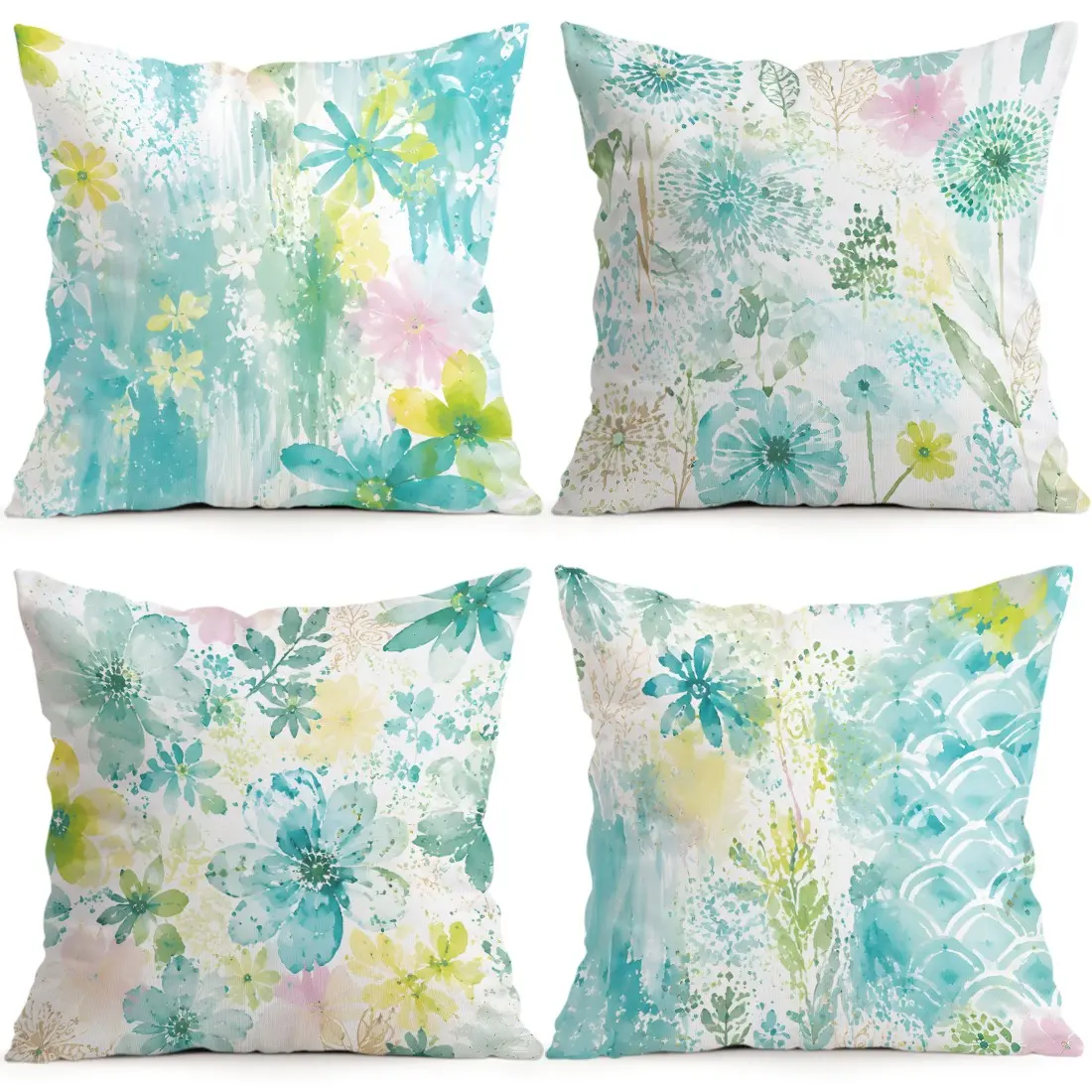 4pcs Watercolor Floral Pattern Pillow Covers, Single-Sided Print, Living Room Bedroom Home Decor, All-Season Pillow Covers, No Insert Included