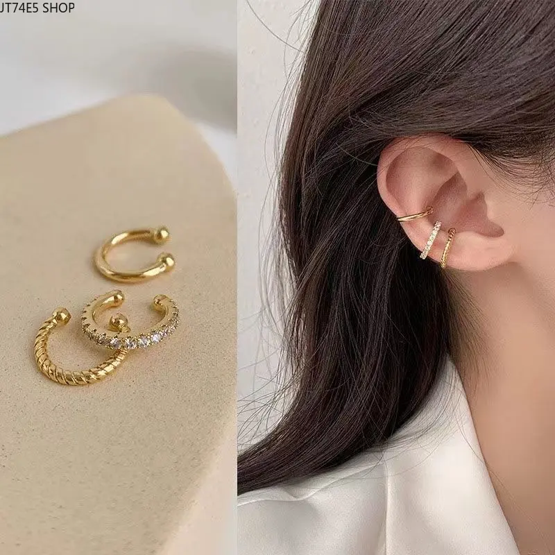 Premium chain ear clips, no ear piercings, female retro Hong Kong flavor temperament, simple and cold wind ear bone clips, niche and cool personality