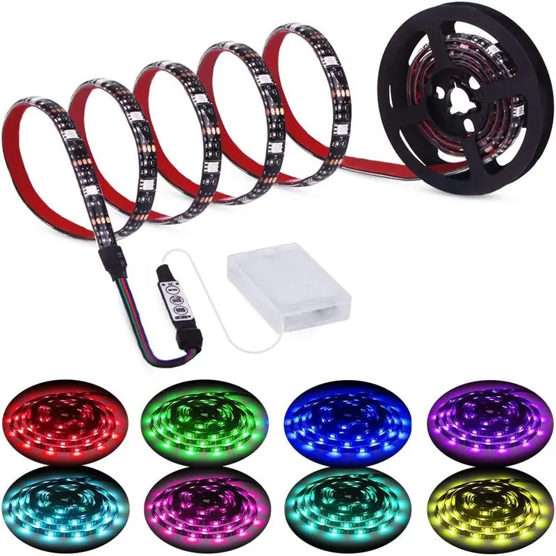 Outdoor sports Led Strip Lights Battery Powered RGB 2M 6.56ft Battery Operated Led| Battery Lights, 3 Keys Controller, Waterproof Battery Led Rope Lights, for TV, Bedroom, Mirror, PC, Camping & Home Decoration