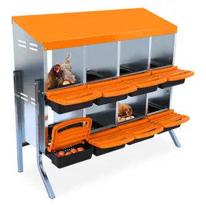 Roll Away Metal Chicken Nesting Box for Easy Egg Collection – 10 Compartments, Removable Lid, Ventilated, Protects Eggs, Easy Clean – Orange