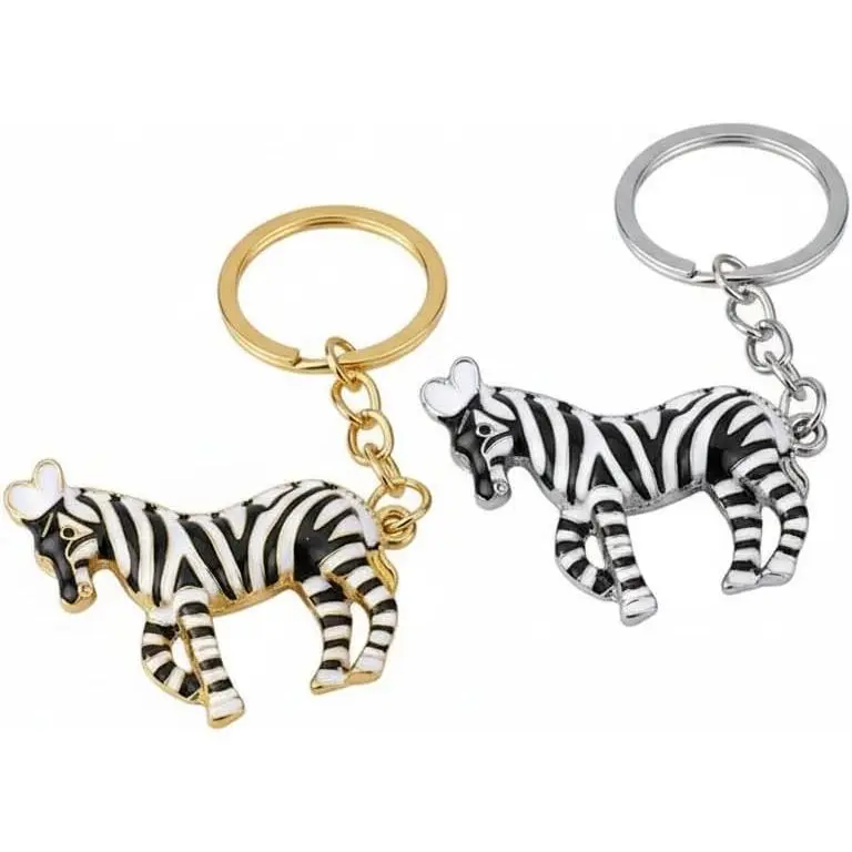 2-Pack PVC Zebra Pendant Fob Key Rings, Gold & Silver Car Interior Decoration Accessories, Purse Charm, 2pcs Horse Set Pack Accessories Gift for Backpack Collectibles