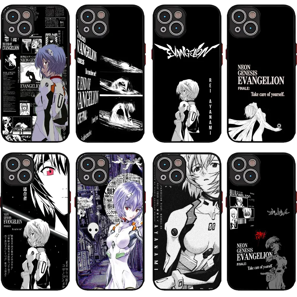 EVA-Neon Genesis Evangelion Rei Ayanami Black Border Phone Cases For iPhone 17 Promax Air 16 Pro 15 14 Plus 13 12 & Samsung S23-26, Black Rim Anime Manga Cover For Anime Fans Boys Birthday Gifts