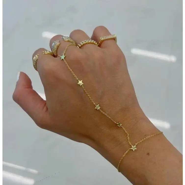 Minimally stylish mini star pendant integrated ring bracelet dance music festival jewelry