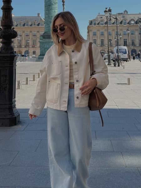 Women's Cotton Jacket, Striped Fabric, Button Front, Casual Long Sleeve, Workwear Style, Multi-Pocket Design, Spring & Fall Fashion