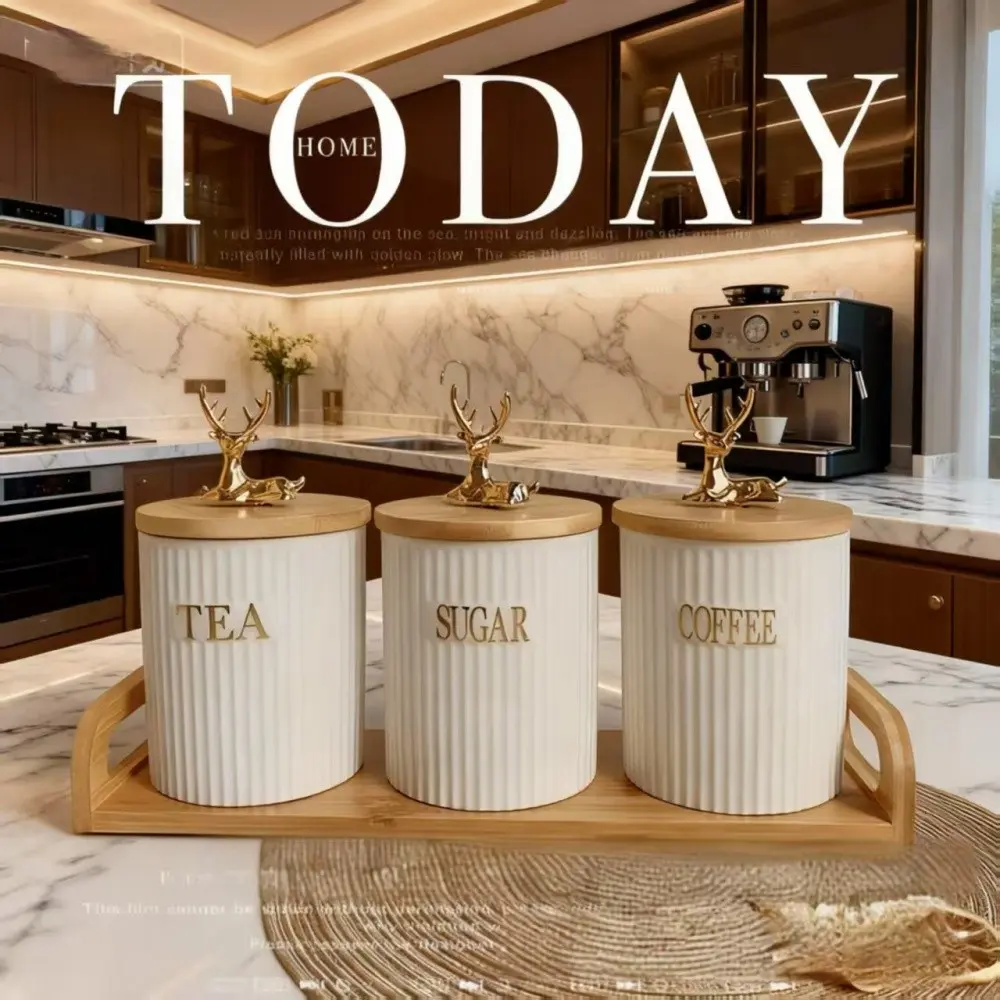 Luxury Deer Top Ceramic Sealed Jar Set, Moisture-Proof Tea Coffee Container, Jewelry Makeup Storage, Party Wedding Decor