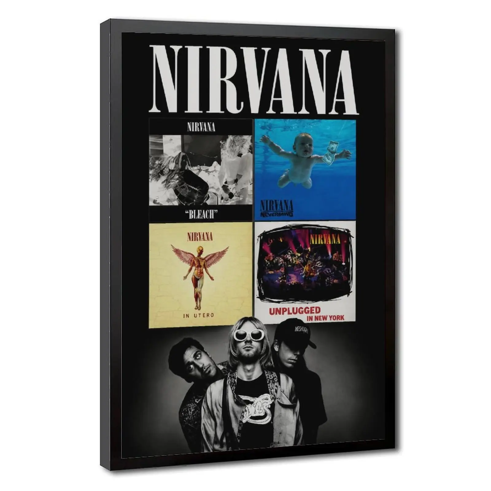 Vintage Nirvana Hanging Photo Set, Kurt Cobain Grunge Rock Minimalist Canvas Print, 90s Music Aesthetic Home Decor for Bedroom & Studio