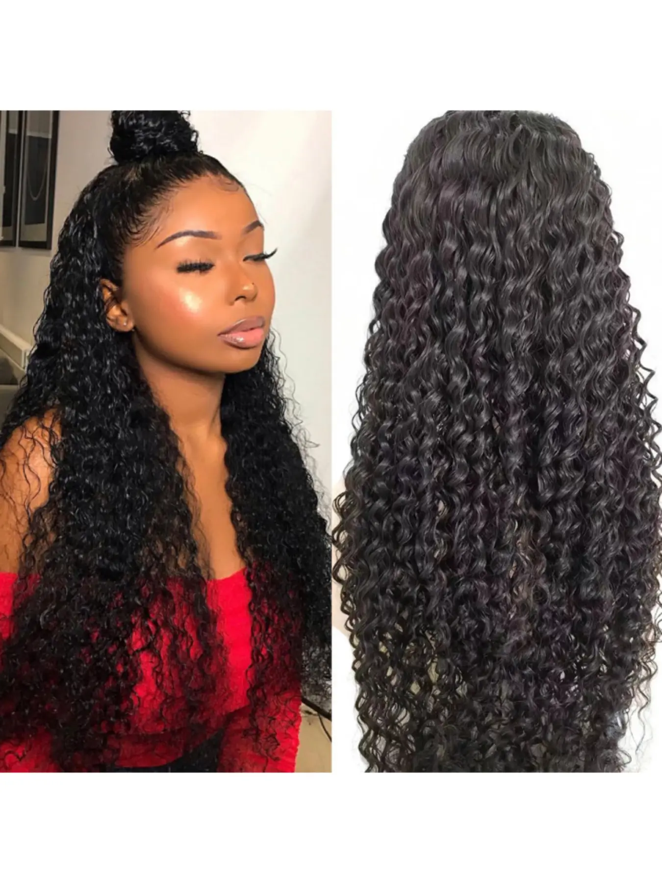 5x5 Lace Front Human Hair Wig, Deep Wave Curly Long Hair, Pre-Plucked Part, Natural Look, Suitable for Women