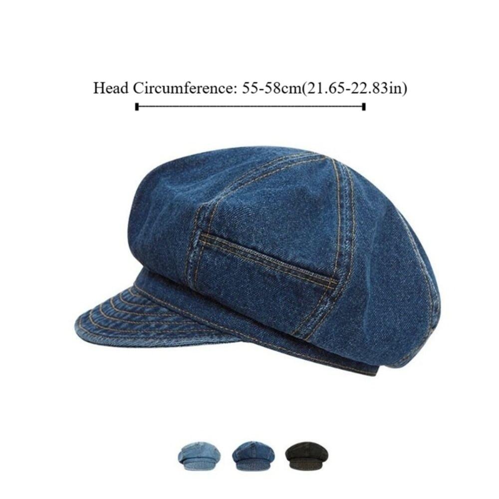 Fashion Vintage Washed Denim Beret Cloud Newsboy Octagonal Cap Visor Artist Peaked Hat Women