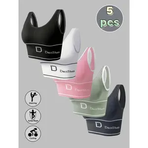 5pcs Lingerie Set, Wire-Free Sports Bra, Gathered Full-Coverage Yoga Running Top