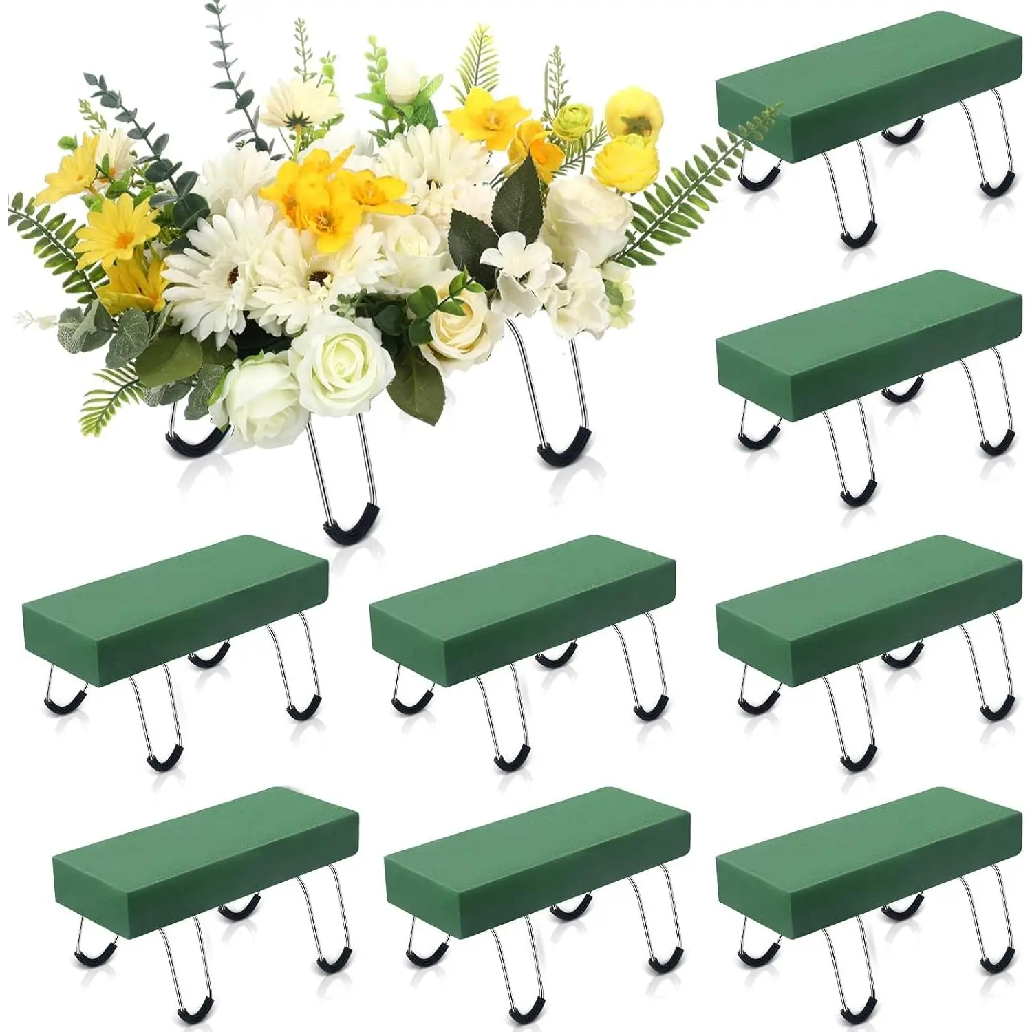 8 Pieces 11 Inch Headstone Flower Saddle Gravestone Saddles with Floral Foam Rustproof Galvanized Wire Cemetery Flower Holder Tombstone Hugger for Graves