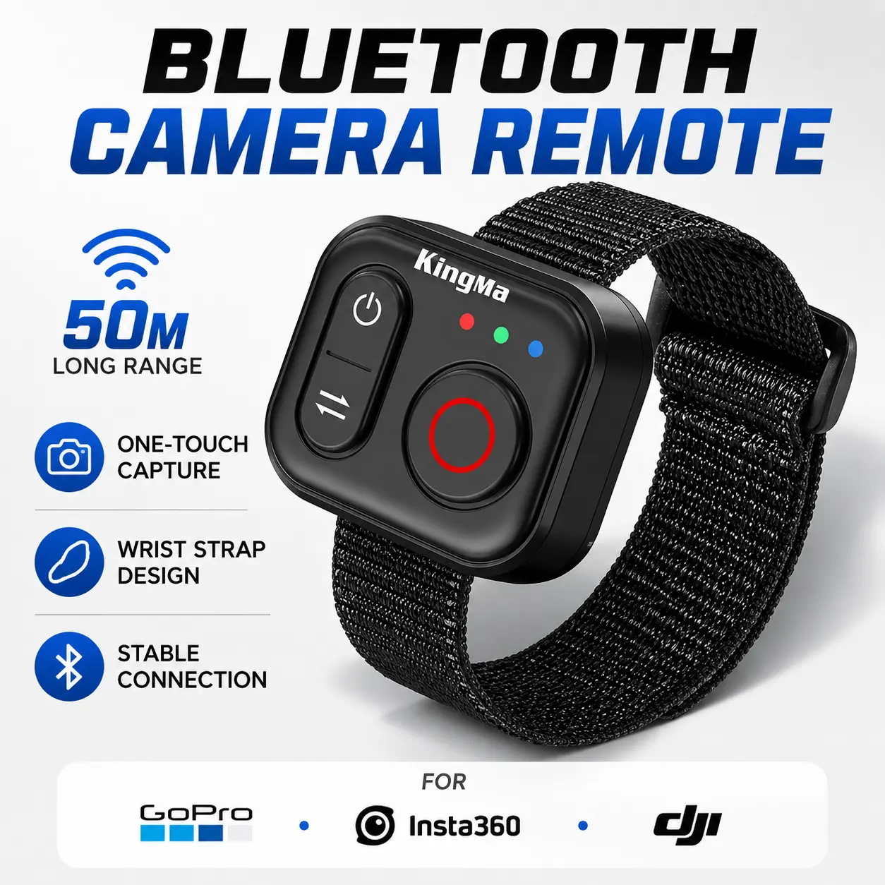 Wireless Camera Remote Control with Bluetooth Connection, Up to 50M Long-Range Capture, One-Touch Shutter Button, Compact Action Camera Accessory for Vlogging, Travel, Outdoor Adventures & Content Creation