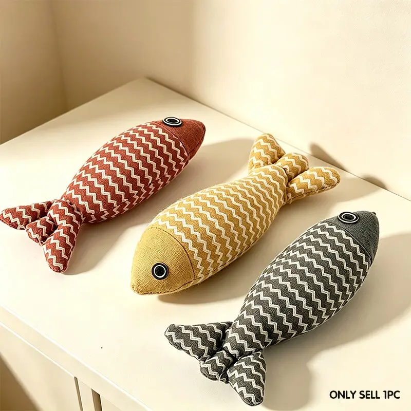 Cartoon Fish Burlap Cat Toy, Durable Chew-Resistant Self-Amusement Kitten Toy, Interactive Pet Toy to Stimulate Hunting Instincts, Random Color
