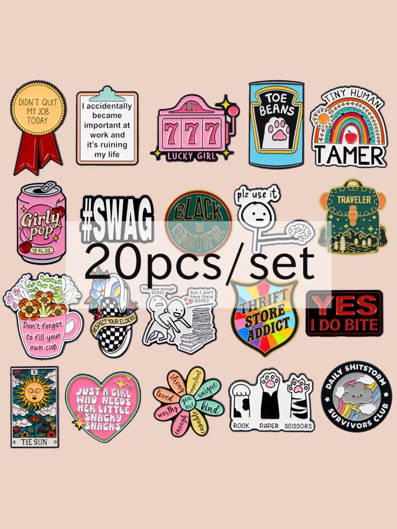 20pcs/set Funny Quote Pins, Cartoon Enamel Pins, Zinc Alloy Badges, Backpack Hat Accessories, Daily Gifts for Colleagues Friends