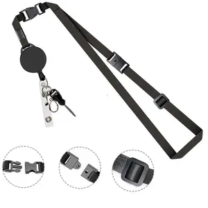 Retractable ID Badge Holder with Adjustable Neck Strap, Zinc Alloy Carabiner, Keyring, Dyneema Rope for 6 Keys - Nylon Material