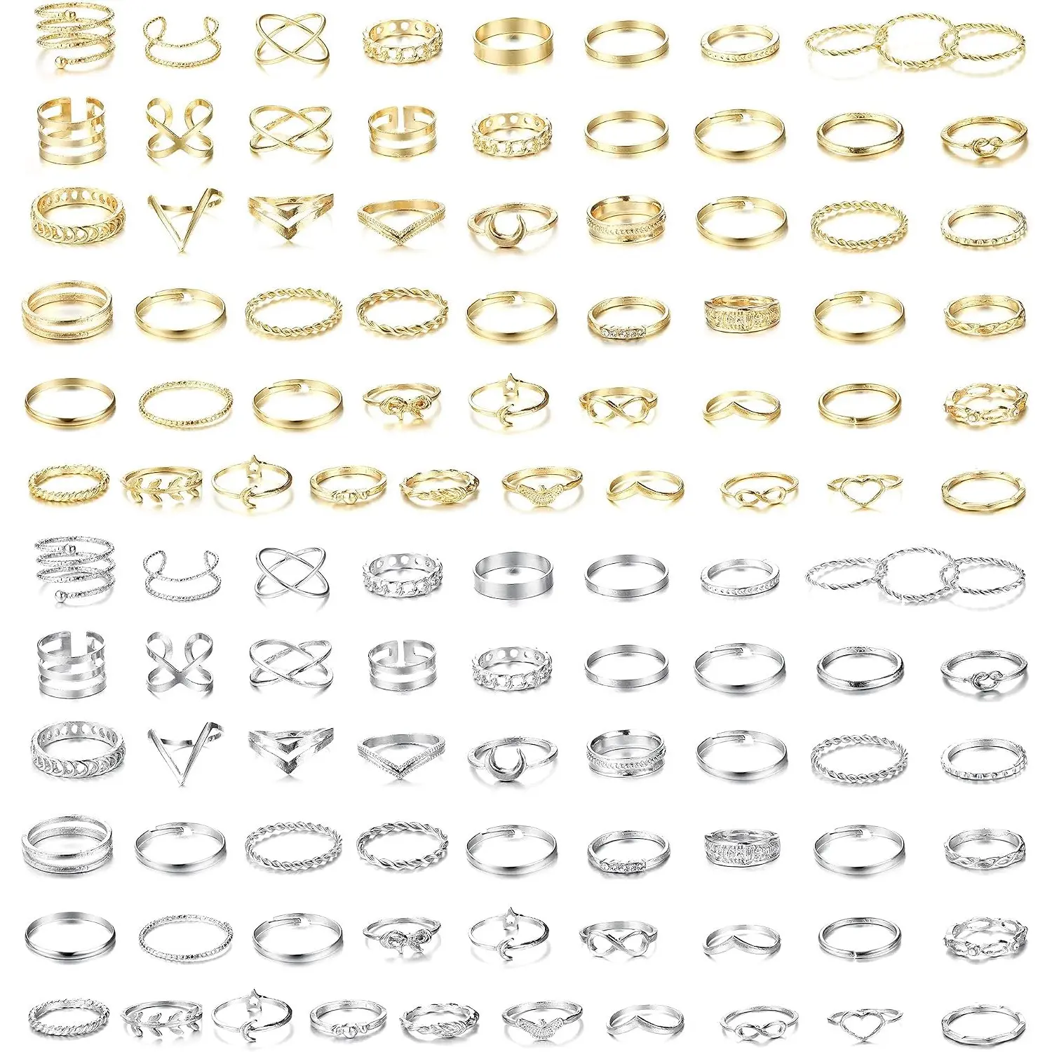 112 Pcs Minimalist Knuckle Midi Ring Set, Vintage Bohemian Hollow Silver & Gold Stackable Rings for Women, Joint Ring Jewelry Gift