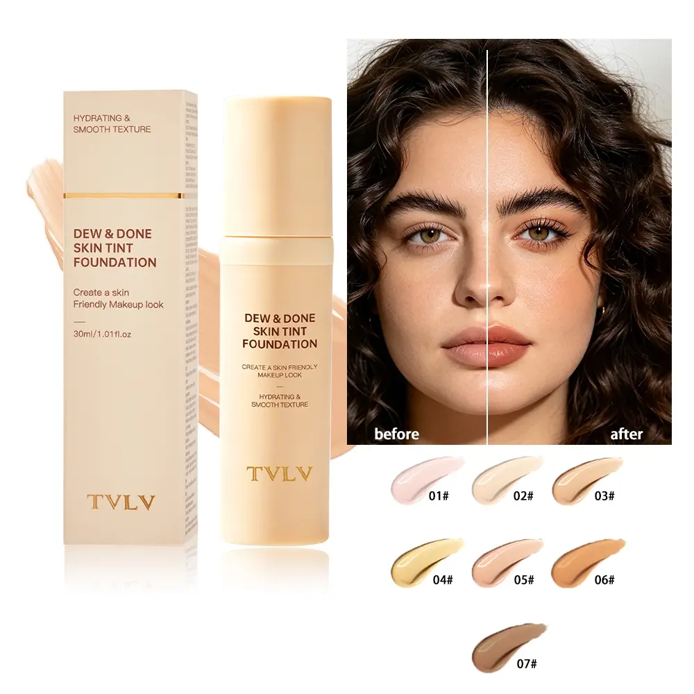 Dew & Done Skin Tint Long Wear Foundation, Lightweight Dewy Natural Skin-Like Finish Concealer, Hydrating Long Lasting Coverage Makeup Base, 7 Shades Oil Control Flawless Face Makeup for All Skin Types