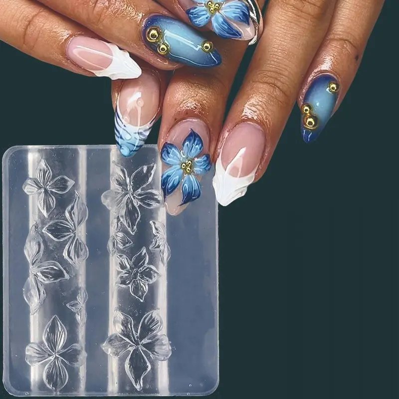 Lily Flower Nail Art Mold, 3D Embossing Carving Mold for Hibiscus & Petals, DIY Design Nail Art Tools for Press on & Acrylic Nails