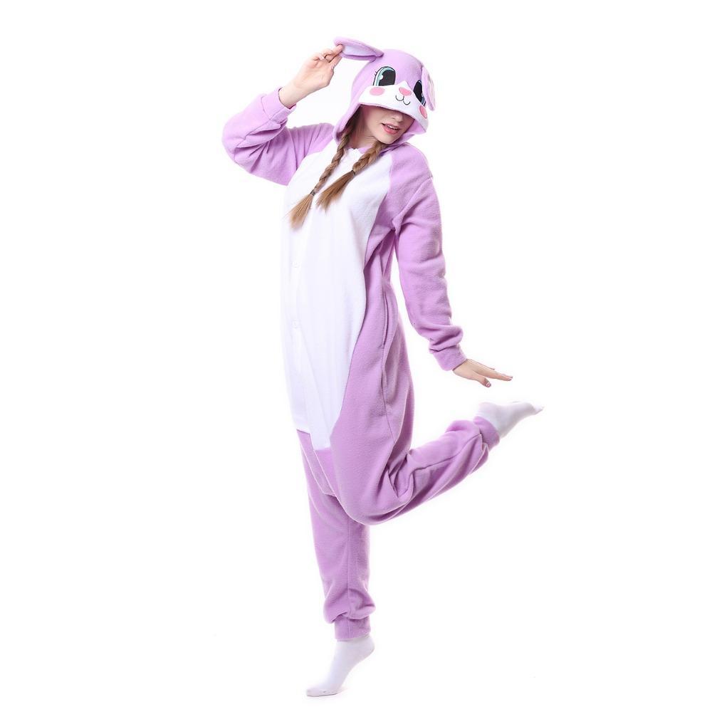 HKSNG Adult Animal Cute Purple Pink Bunny Rabbit Pajamas Cartoon Onesies Halloween Costumes Jumpsuits Christmas Gift Kigurumi