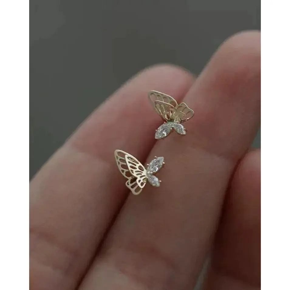 s925 sterling silver 3D Butterfly Stud Earrings，Minimalist Simple Unique Earrings for galentine‘s party valentine’s day gift，fashion zirconia earrings，anniversary holiday jewelry，gift for women